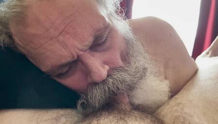 Moustache Grandpa Cocksucker Gives Glorious Suck Job