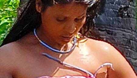 Desi Sexy Sonakshi Bhabhi Bathing Nude Outdoors