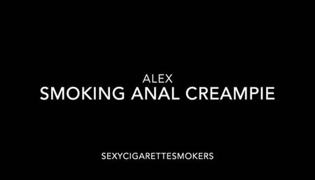 Hot Redhead gets Anal Creampie while she smokes a cigarette