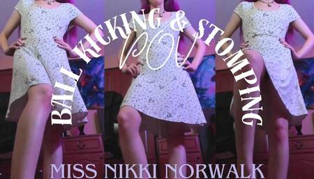 Barefoot Brat Ball Kicking & Stomping Femdom POV