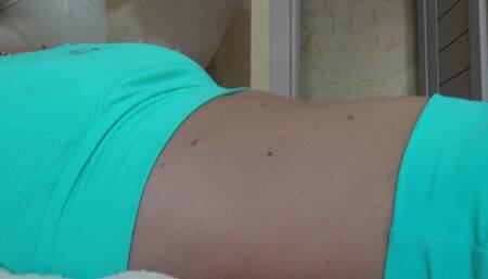 Inflate your stomach as if someone is there