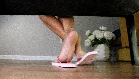 New tender pink flip flops play AVI