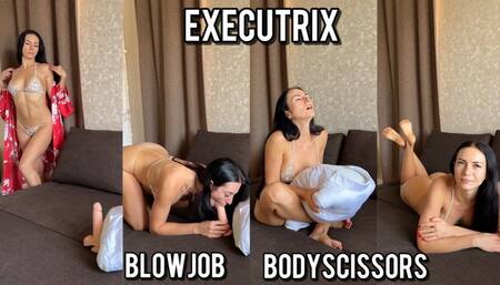 Executrixxx: kissing pretending man, blowjob, bodyscissors
