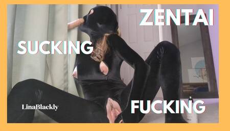 Velvet Zentai Suck and Fucks Dildo POV