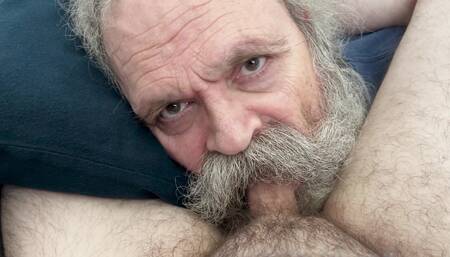 Moustache Daddy Worships Cock, Swallows Cum