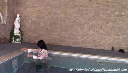 Near Nude Raven Has Only The Thinnest White Shirt To Cover Her Poolside!!!! - MP4