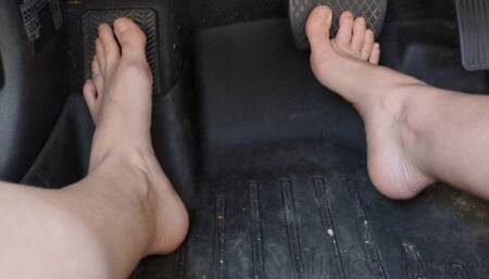 Fifi driving barefoot through lots of traffic to the store replay