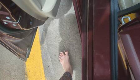 Fifi barefoot pedal play and fast driving in leggings with black polish replay