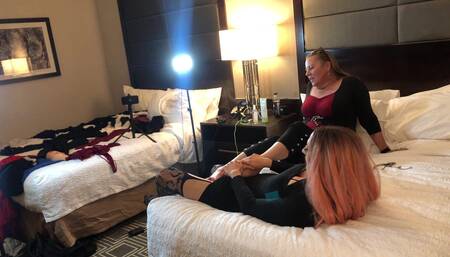 Guy Transformed into Hot Babe Gives Footjob as Punishment