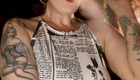 Newport - Smoking at night, outside the hotel - Smoker's cough, Puffs in your face, Mouth Inhales and open mouth exhales, Deep Inhales, Crush, Long dress, tied hair, Red lipstick, Long red nails, Flip-flops