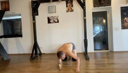 Bratty step-sisters kick and trample slave step-brother