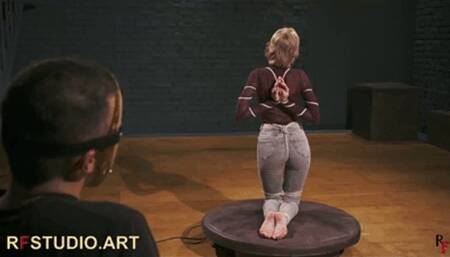 Mandy - Cute Girl Bound in a Reverse Prayer on Her Knees with a Gag in Her Mouth (FULL HD MP4)