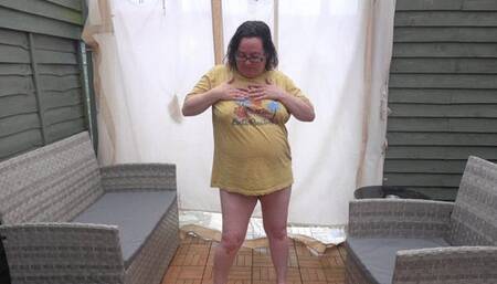 Stripping off in knickers and shirt with no bra