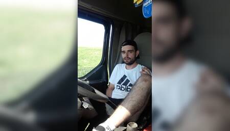 Jerking off in Shorts in a Parked Truck and Smoking a Cigarette