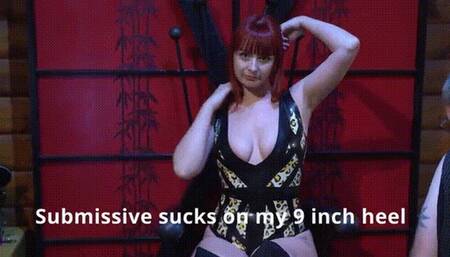 Submissive sucks on Princess Diss’ 9 inch heel and becomes a footstool