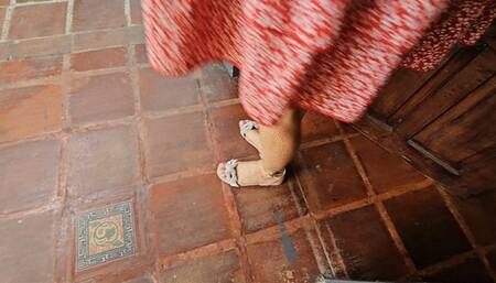 Katherine scratching fantasy on flat sandals