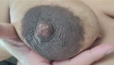 Closeups of my pregnant titties and DARK areolas