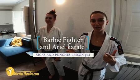 Barbie FIghter and Ariel karate kicks and punches lesson pt1