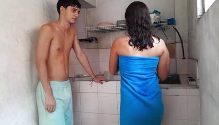 My Latina Brunette Stepsister Was Washing Her Stepbrother's Clothes Naked and He Ends up Fucking Her