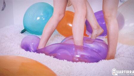 Q973 Four bare feet stomp many soft balloons to pop - 1080p