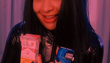 Chainsmoking Executrix stepmother dressed in latex