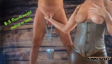 femdom Castration BDSM cumshot ball stretching handjob 8.5 pounds weights on balls real femdom