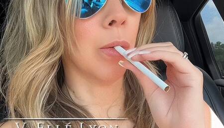 Elle Lyon Takes a Smoke Break in Her Car