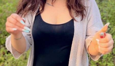 Smoking outside & flash tits