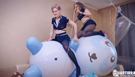 Q974 Mariette and Stashia ride hard and pop two overinflated ShoSu Pandas - 1080p