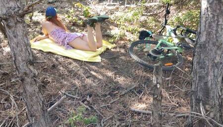 Stranger found me in the forest while I was on my bicycle and fucked until cum 4K, And cummed on her hairy ass