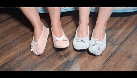 Toe wiggling in cute and soft ballet flats together TS