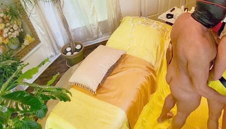 Dominating him doggy style with my huge white dick Moby