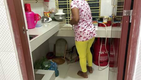 I See My Stepaunty Entering the Kitchen and Cleaning I Hugged Her and Started Fucking