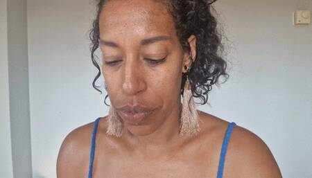 Open mouth eating yogurt and fruit