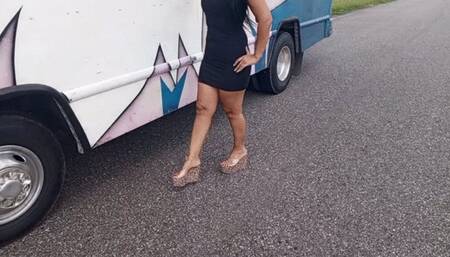 Pumping pedal with big heels trying to get truck started (3)