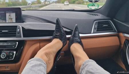 shoeplay on the dashboard on the highway to Cologne HD mp4 1920x1080