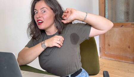 she is ashamed of her sweat marks on her t-shirt mov