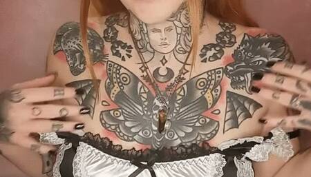 Cute redhead maid stuffs her mouth with as many sweet treats as POSSIBLE!!!