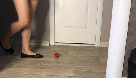 Crush tomato with ballet flats and feet!