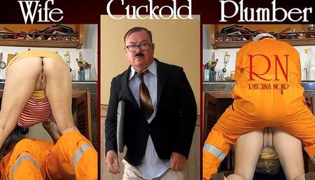 Housewife, Plumber and Cuckold Husband at the Kitchen. Full Video