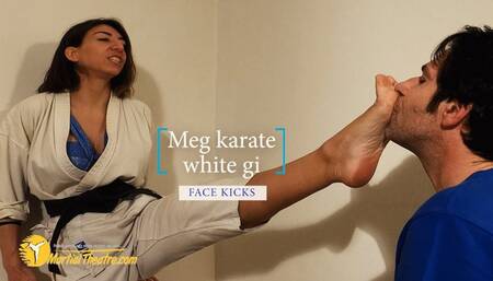 Meg karate white gi face kicks