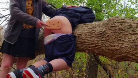 Twink Spanked by Femboy & Given Diaper Enema Using Goodnite Outdoors