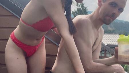 Fun couble hangout on the roof