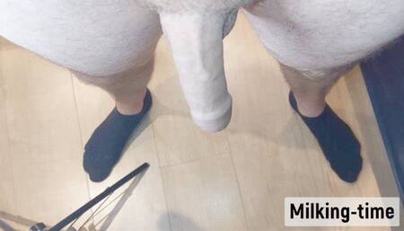 Milking His Sensitive Blue Glans From 2 Angles Until He Gets Swollen And Ejaculates