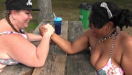 BBW Public Bikini Arm Wrestling with Lily London