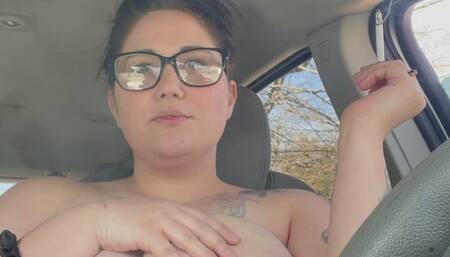 Risky topless smoking in the car