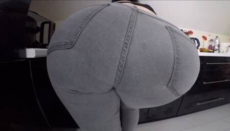 Farting in tight Grey jeans