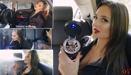 Smoking in the back seat of a car