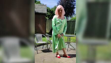 Sissy Tgirl in Sexy Green Satin Dress