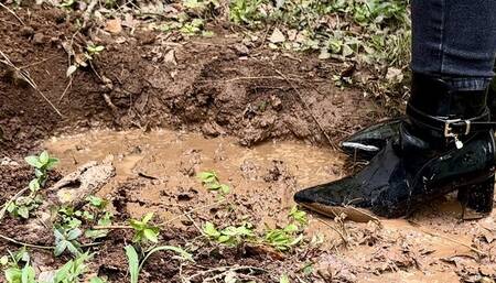 Patent Pointed Toe Booties Covered in Mud!
